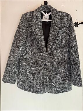 Abercrombie & Fitch Black & White Tweed Single-Button Blazer